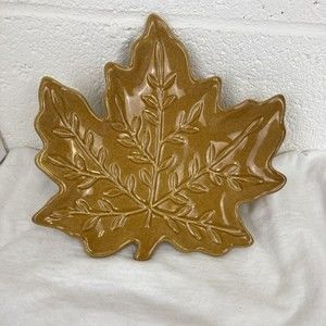 Pier 1 Maple Leaf Gold Mustard Enameled Salad Dish Candy Dish Fall Themed Beauty